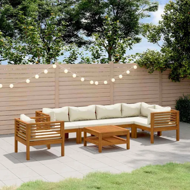 vidaXL 7-delige Loungeset met crèmekleurige kussens massief acaciahout, foto 2