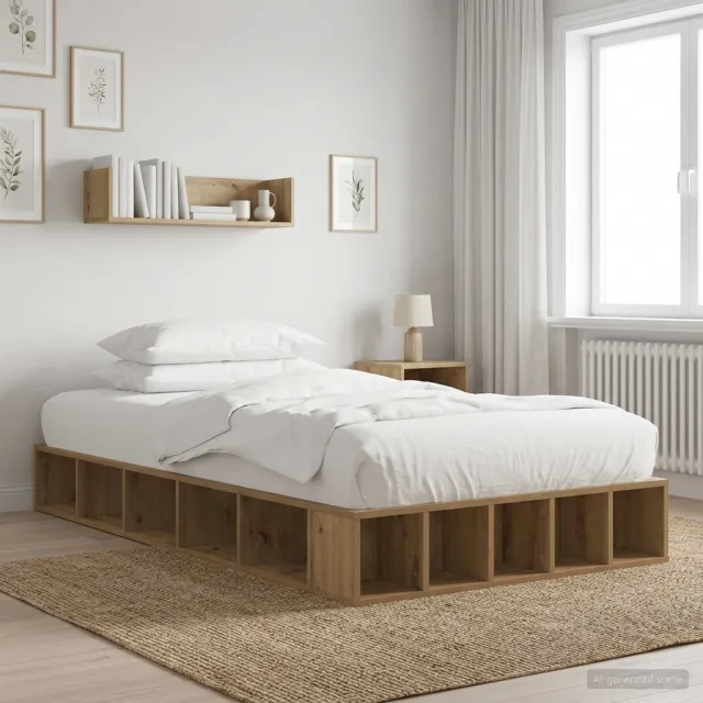 vidaXL Bedframe met opslag Artisanaal eiken 80 x 200 cm Bewerkt hout Bruin