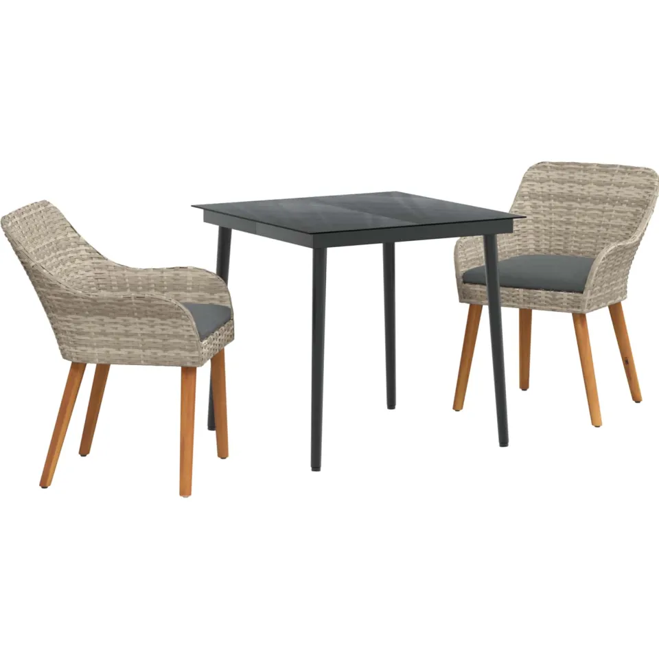 vidaXL Tuin eettafelset 3 st Lichtgrijs poly rattan