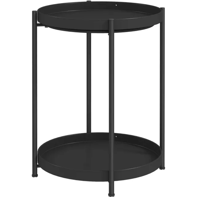 Merax Ronde Bijzettafel Zwart – Industriële Salontafel met 2 Niveaus – Metalen Nachtkastje / Sofatafel – Ø44x56 cm