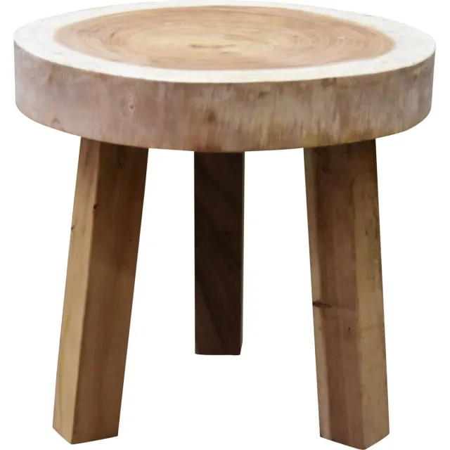 AVH-Collectie Boomstam krukje 47xH40 cm rond 3 poot - vierkante poten - bladdikte 8 cm Bruin / Terre