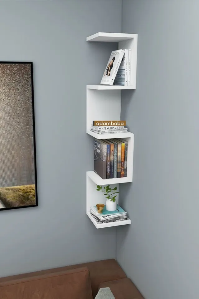 adambaba Boekenkast - Wandrek - ZigZag - 5 Planken - Wit