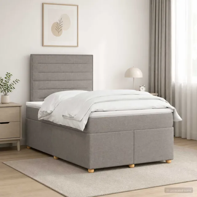 vidaXL Boxspringbed met matras met hoofdeinde Taupe 120 x 200 cm Stof