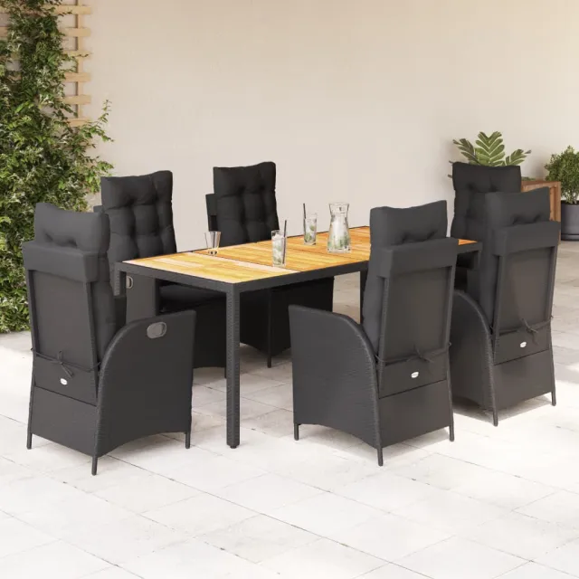vidaXL 7-delige Tuinset met kussens poly rattan zwart, foto 2