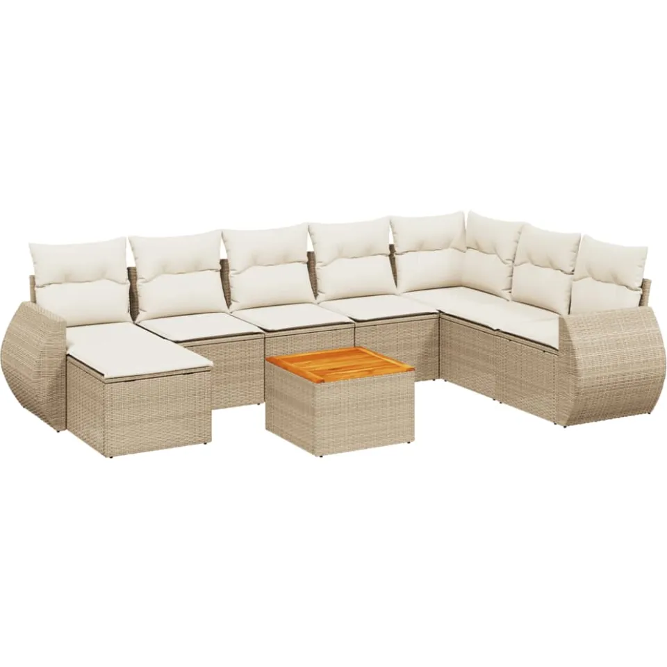 vidaXL 9-delige Loungeset met kussens poly rattan beige, foto 3