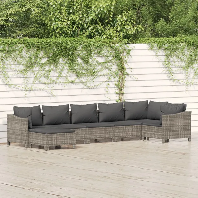 vidaXL 7-delige Loungeset met kussens poly rattan grijs, foto 2