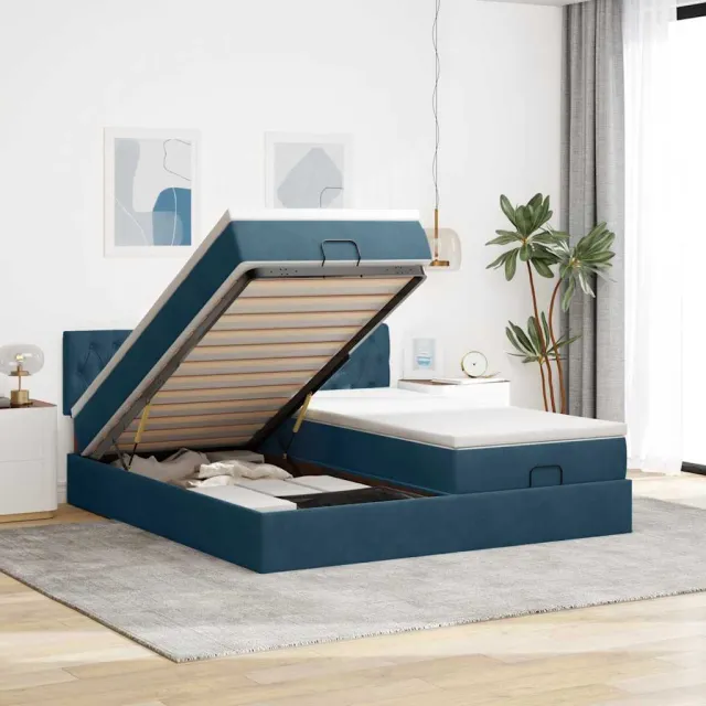 vidaXL Ottoman bed met matrassen en LED's 160x200cm fluweel blauw