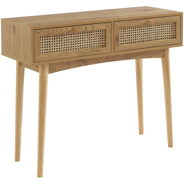 BAITA BAÏTA - INES - Wandtafel 100 cm - 2 lades - Rotan en eikenlook lichte eikenlook