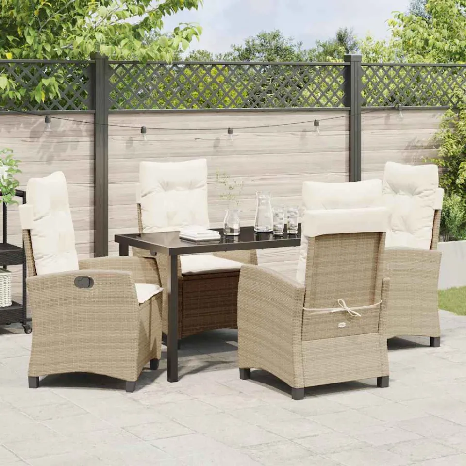 vidaXL Tuin eettafelset 5 st Beige poly rattan, foto 3