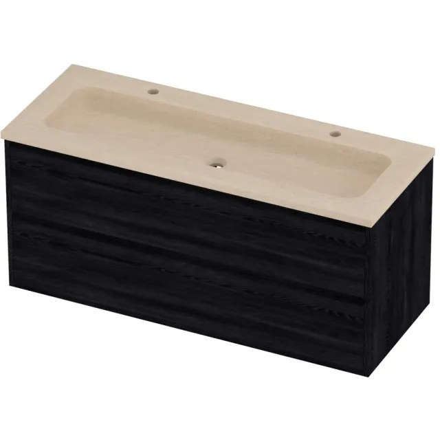 Proline Rollo Badmeubelset Hardsteen Elegant Greeploos 120x46x54 cm Sand Stone Black Oak Eiken