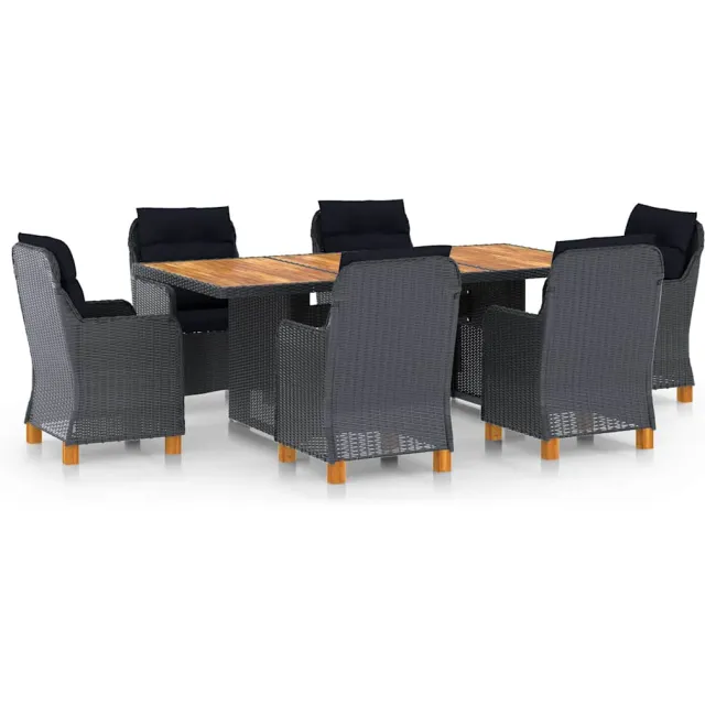 vidaXL 7-delige Tuinset met kussens poly rattan donkergrijs grijs, foto 2
