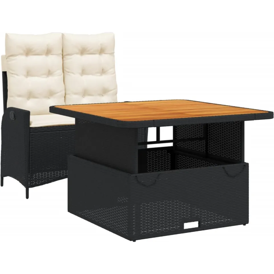 vidaXL 2-delige Tuinset met kussens poly rattan zwart, foto 3