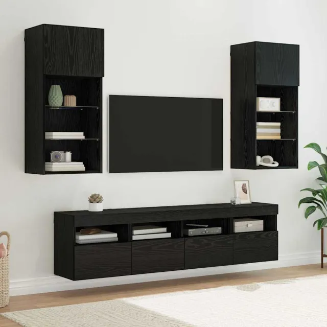 vidaXL TV Wand Eenheden met LED 5 st Zwart Eiken Bewerkt hout