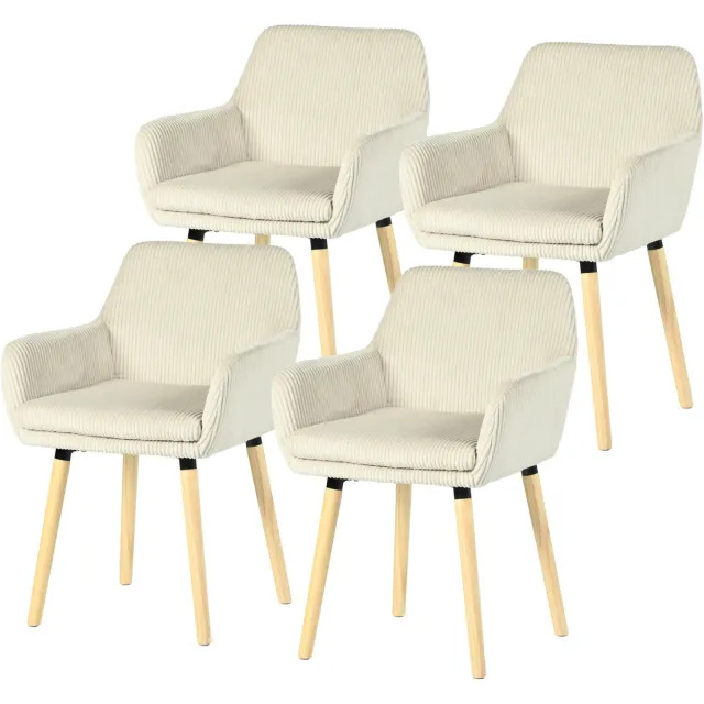 MEUBLE COSY Meubles Cosy Eetkamerstoel - Set Van 4 Fluweel Ribstof Houten Poten Scandinavisch Design - Beige