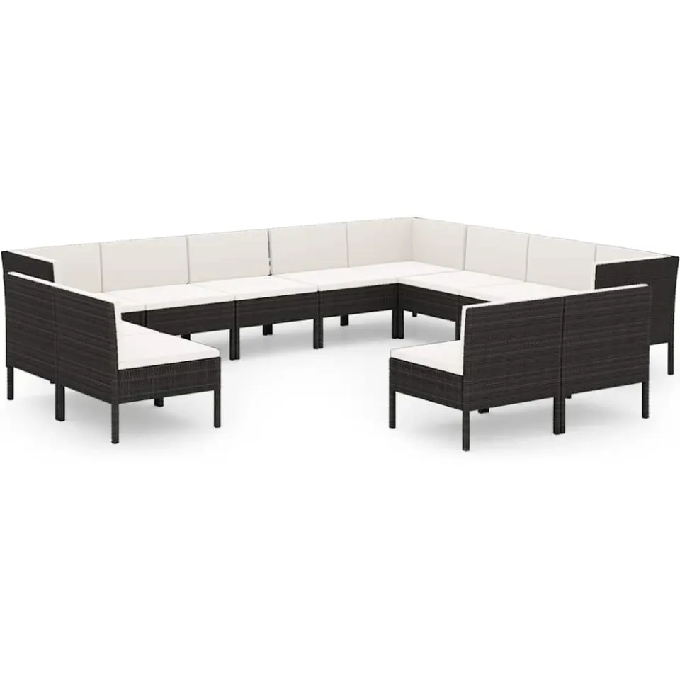 vidaXL 12-delige Loungeset met kussens poly rattan zwart