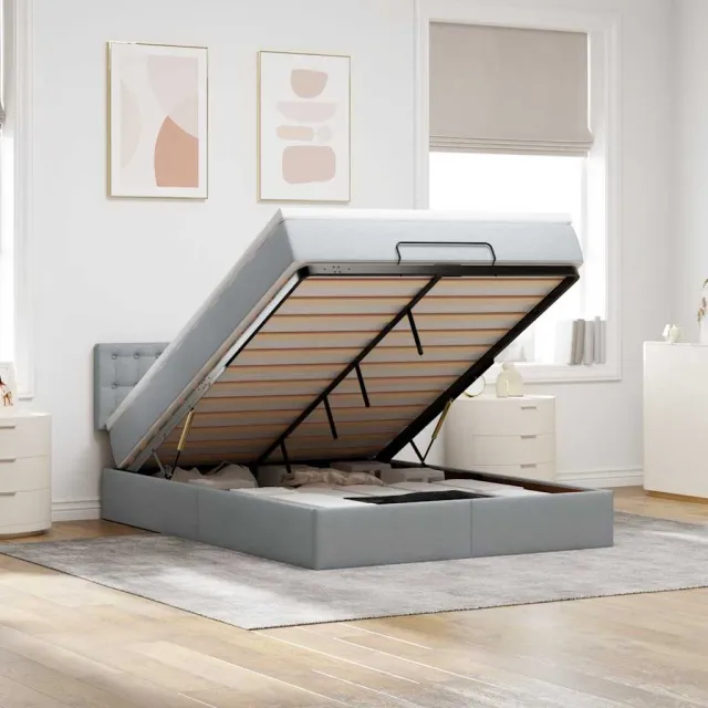 vidaXL Bed poef met matras en LED's stof 140x190 cm lichtgrijs grijs