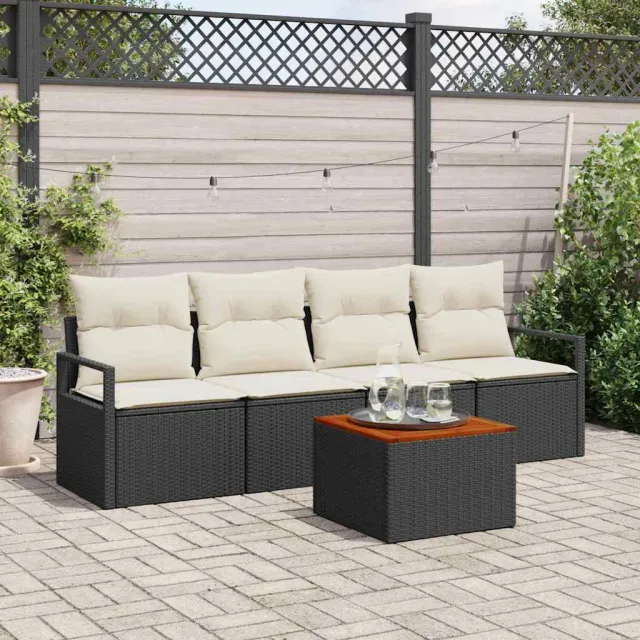 vidaXL Tuinbankenset 5 st Zwart poly rattan, foto 2