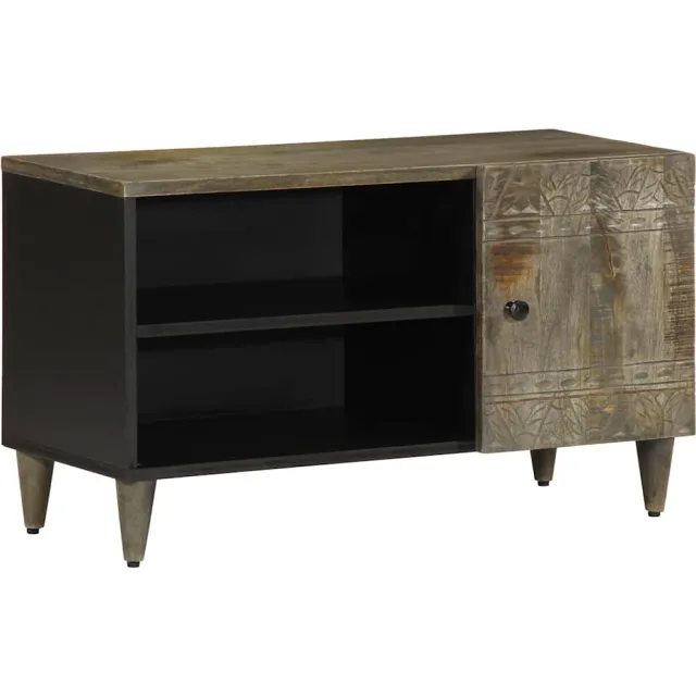 vidaXL Tv-meubel 80x31,5x46 cm massief mangohout lichtgrijs grijs
