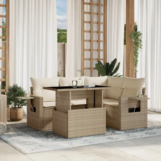 vidaXL 5-delige Loungeset met kussens poly rattan beige, foto 2