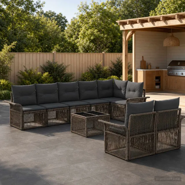 vidaXL Tuinbankenset 9 st Grijs poly rattan, foto 2
