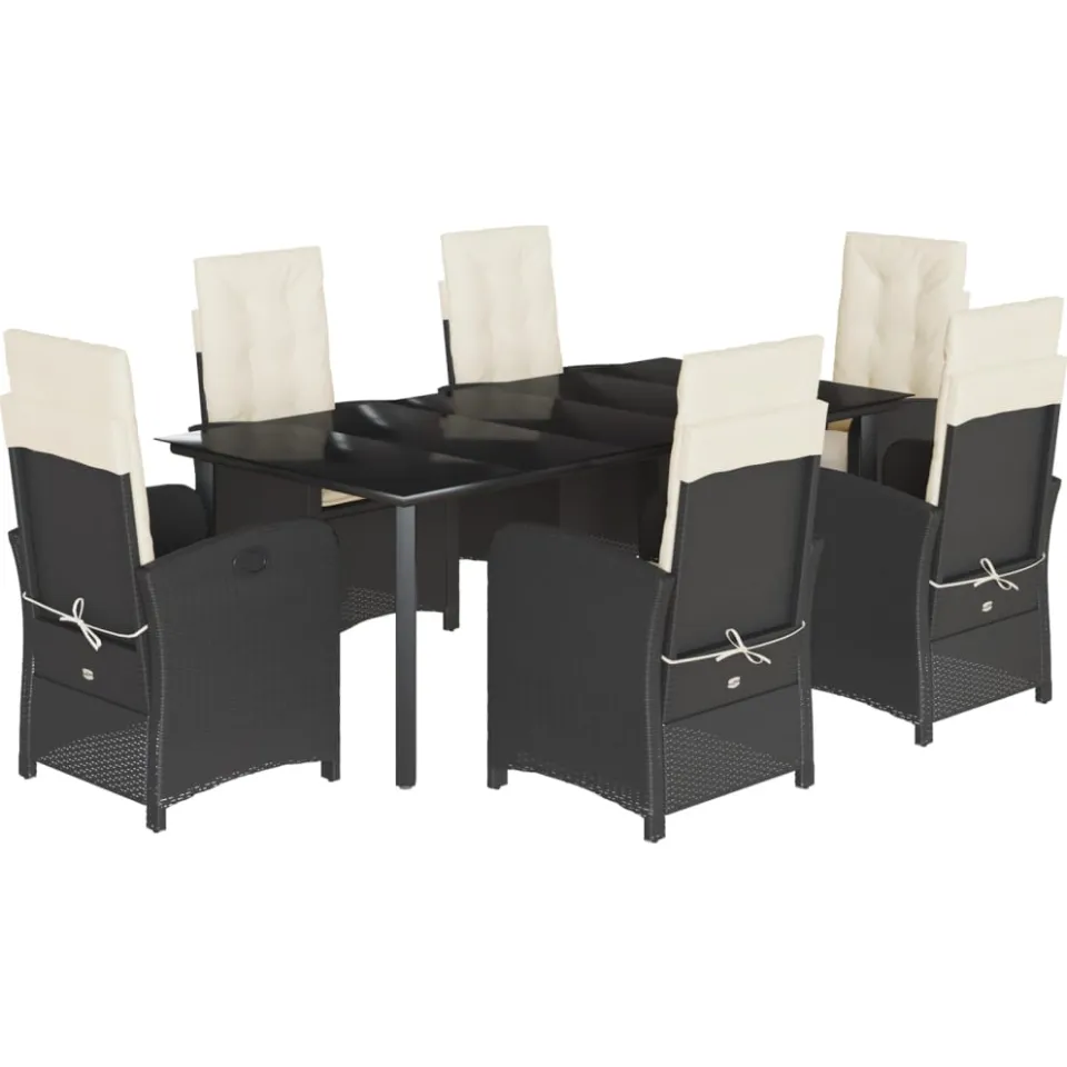 vidaXL 7-delige Tuinset met kussens poly rattan zwart