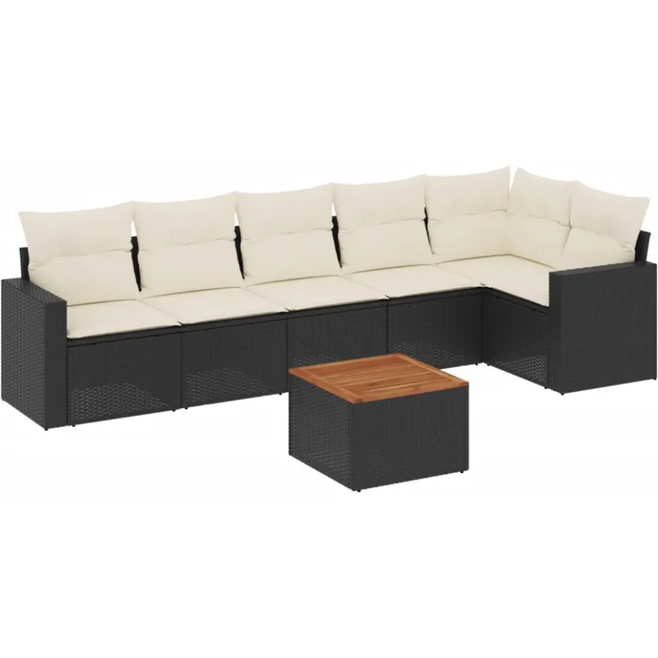 vidaXL 7-delige Loungeset met kussens poly rattan zwart