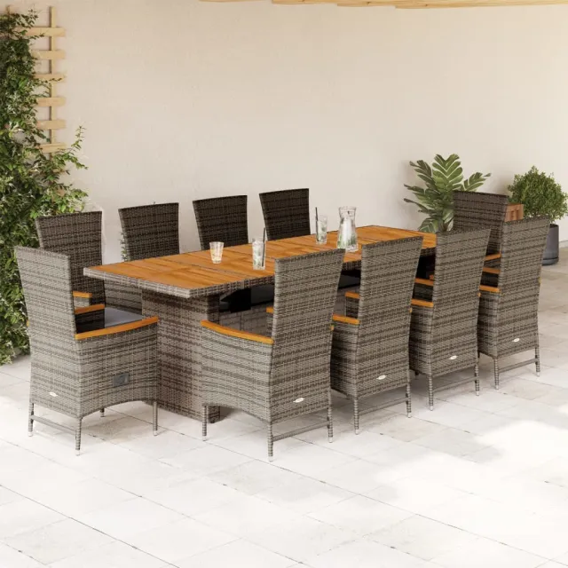 vidaXL 11-delige Tuinset met kussens poly rattan grijs, foto 2