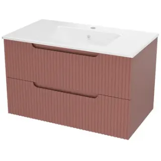 Aurlane Wastafelonderkast Emilien 50cm - Terracotta Mat - Met 2 Lades - Met Mat Witte Wastafel Rood