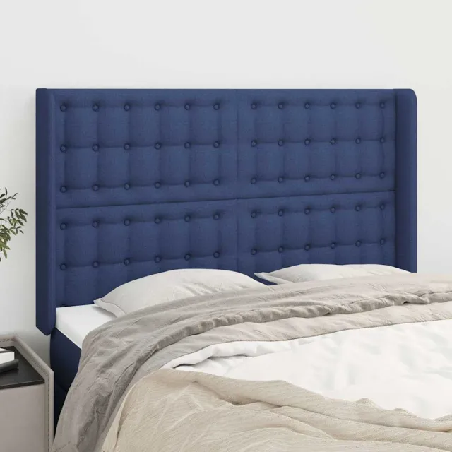 vidaXL Hoofdbord met randen 147x16x118/128 cm stof blauw