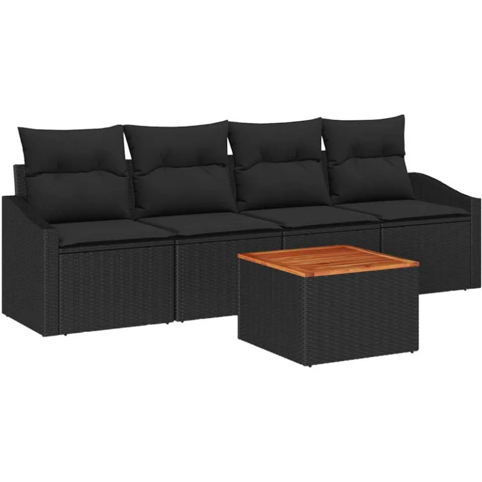 vidaXL Tuinbankenset 5 st Zwart poly rattan
