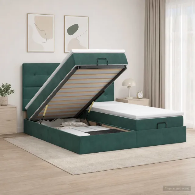vidaXL Ottoman bed met matras met hoofdeinde 2 st Donkergroen Fluweel