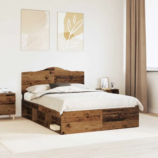 vidaXL Bedframe Ambachtelijk eiken 140 x 190 cm Massief grenenhout Bruin