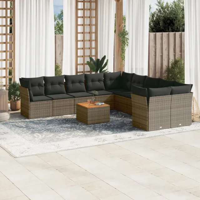 vidaXL 11-delige Loungeset met kussens poly rattan grijs, foto 2