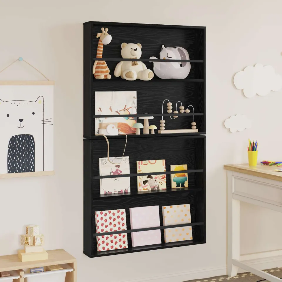 vidaXL Tijdschrift Rek 2 st Zwart Eiken 80 x 12 x 70 cm Bewerkt hout, foto 4