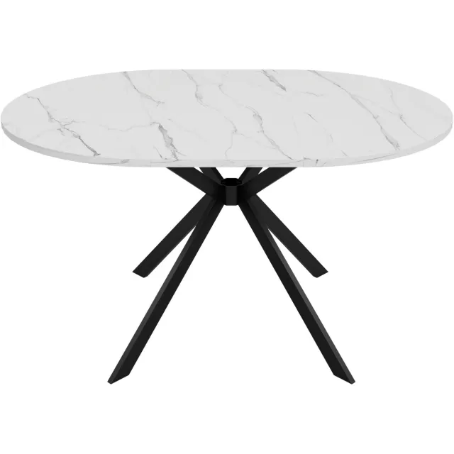 MIVRAY Eettafel - Uitschuifbaar Van Rond Naar Ovaal - Voor 4 Tot 6 Personen In Eetkamer Of Keuken - MDF En Metaal - Wit - 140x100x75 Cm