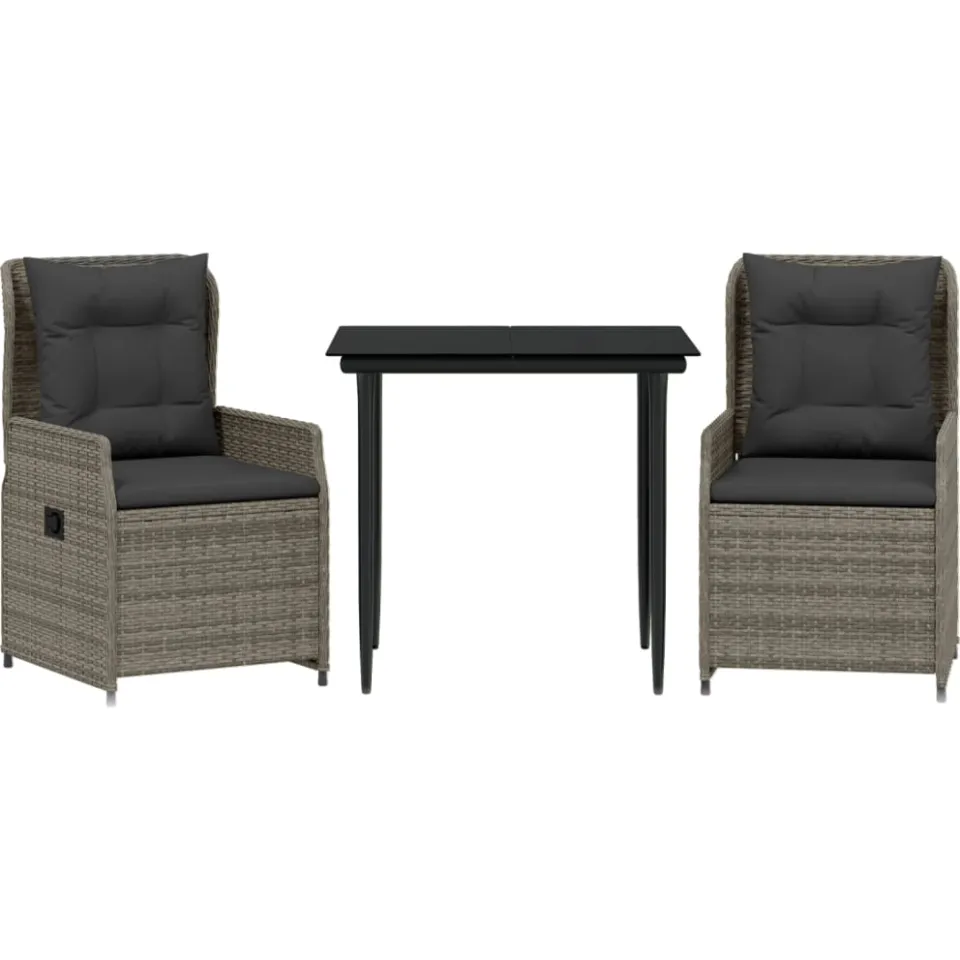 vidaXL 3-delige Tuinset met kussens poly rattan grijs, foto 3