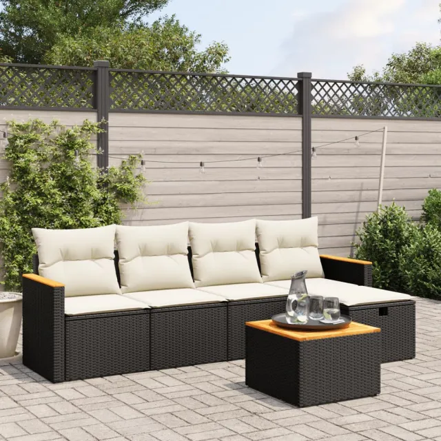vidaXL 6-delige Loungeset met kussens poly rattan zwart, foto 2
