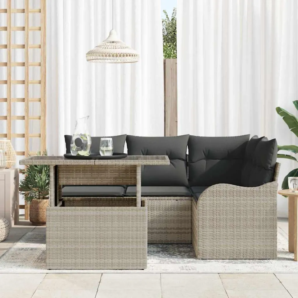 vidaXL Buiten eetset 5 st Lichtgrijs Poly riet, foto 3