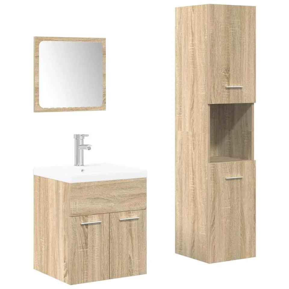 vidaXL 4-delige Badkamermeubelset bewerkt hout sonoma eikenkleurig, foto 3