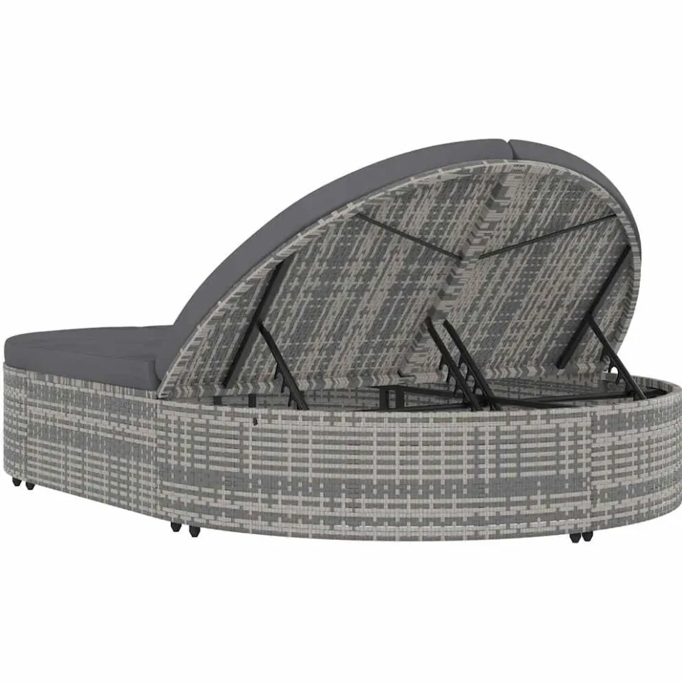 vidaXL Ligbed met kussens 2-persoons poly rattan grijs, foto 4