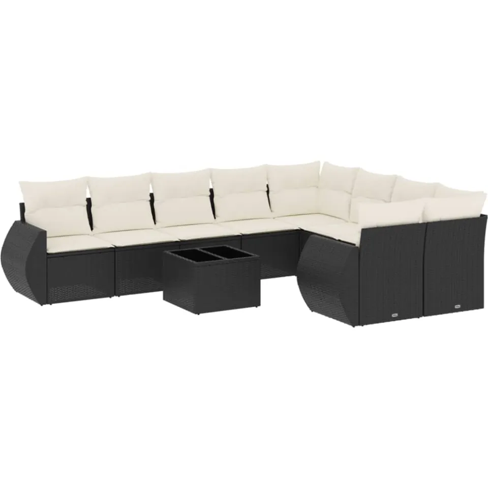 vidaXL 10-delige Loungeset met kussens poly rattan zwart