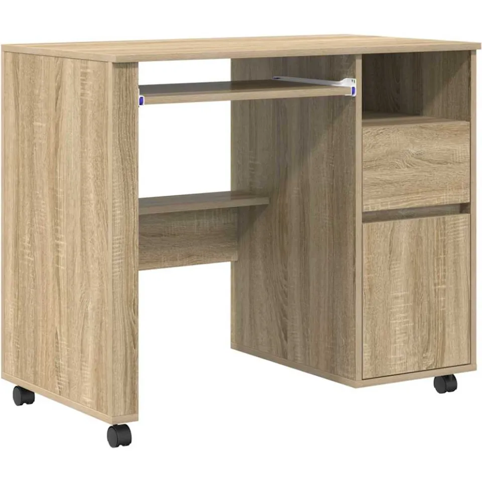 vidaXL Bureau met Wielen Sonoma Eiken 91 x 50 x 77 cm Bewerkt hout, foto 3