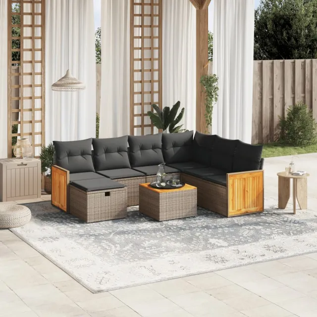 vidaXL 8-delige Loungeset met kussens poly rattan grijs, foto 2