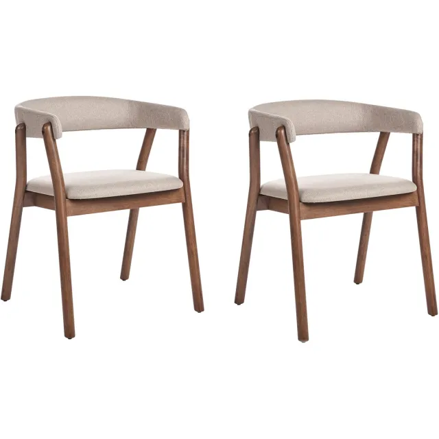 Beliani MYLO - Eetkamerstoel set van 2 - Donkerhout/Beige - Polyester
