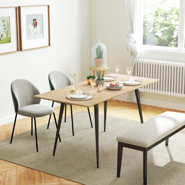 CHICFURN Eettafel - 6-8 personen - Uitschuifbaar - Stalen poten - Naturel Naturel hout