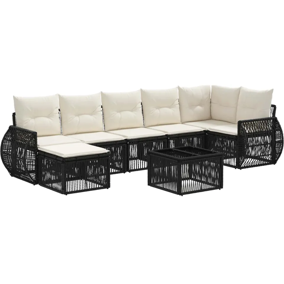 vidaXL Tuinbankenset 8 st Zwart en Cream Wit poly rattan, foto 3