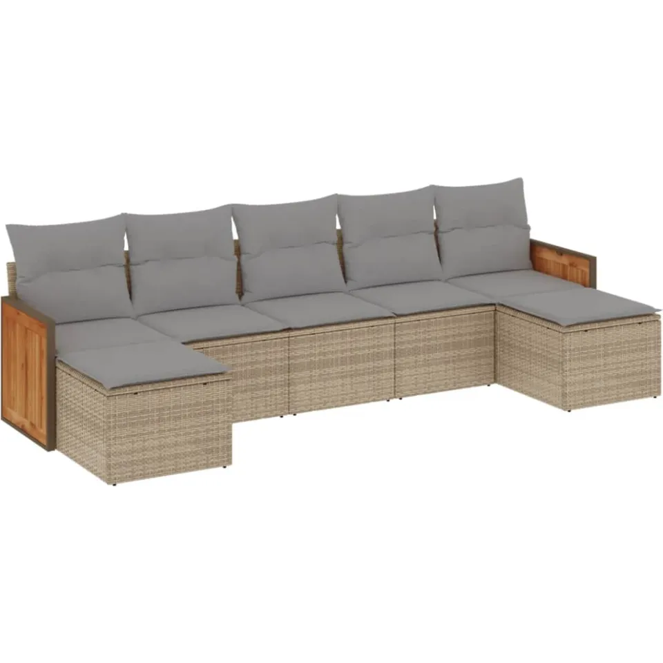 vidaXL 7-delige Loungeset met kussens poly rattan beige, foto 3
