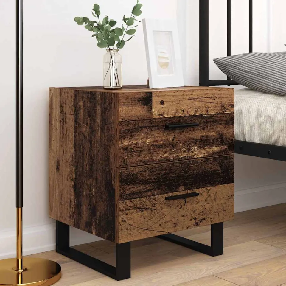 vidaXL Nachtkastje 2 st Oud Hout en Zwart 40 x 35 x 47,5 cm, foto 4