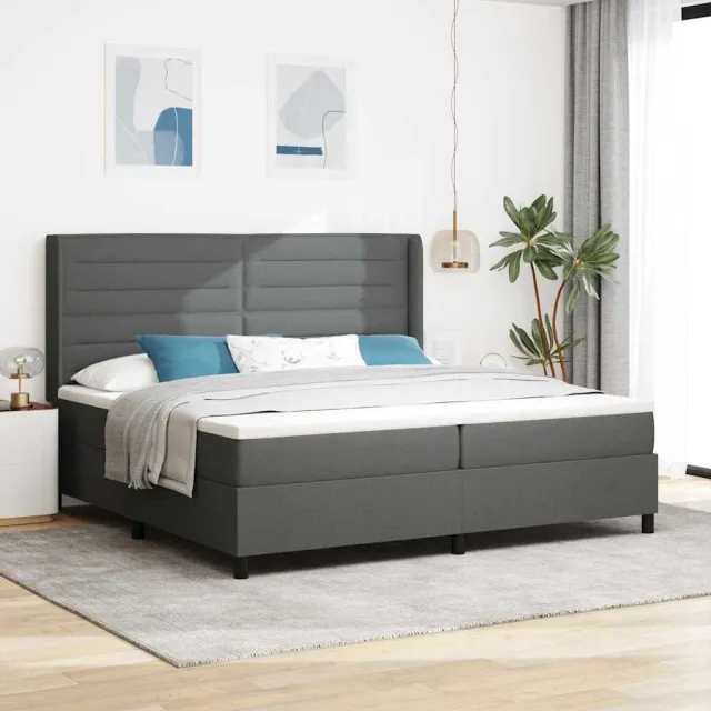vidaXL LED Box Spring Bed met matras Donkergrijs 200 x 200 cm Stof