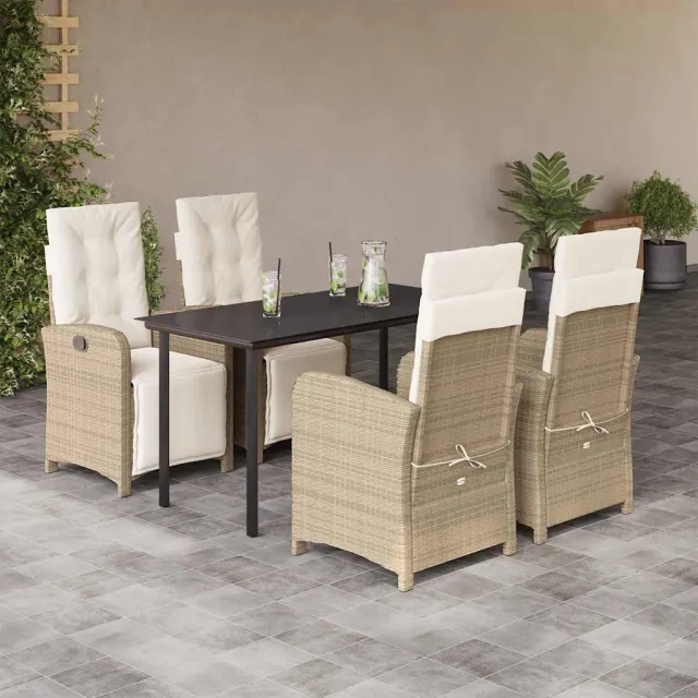 vidaXL 5-delige Tuinset met kussens poly rattan beige, foto 2